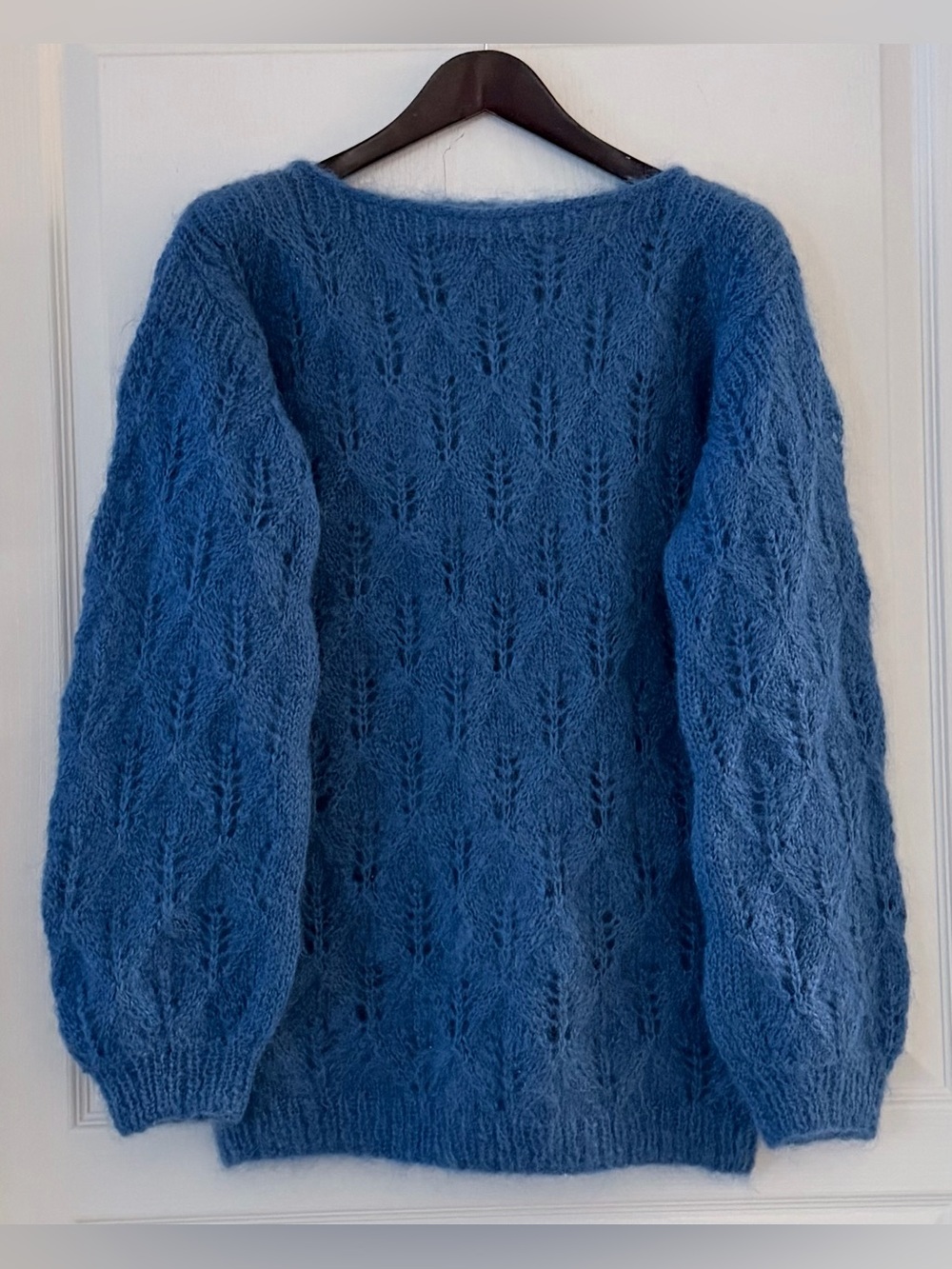 Soft Blue Lace-Pattern Crewneck Sweater
